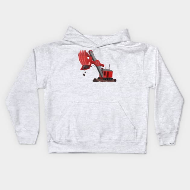 Cute red steam shovel digger cartoon illustration Kids Hoodie by FrogFactory